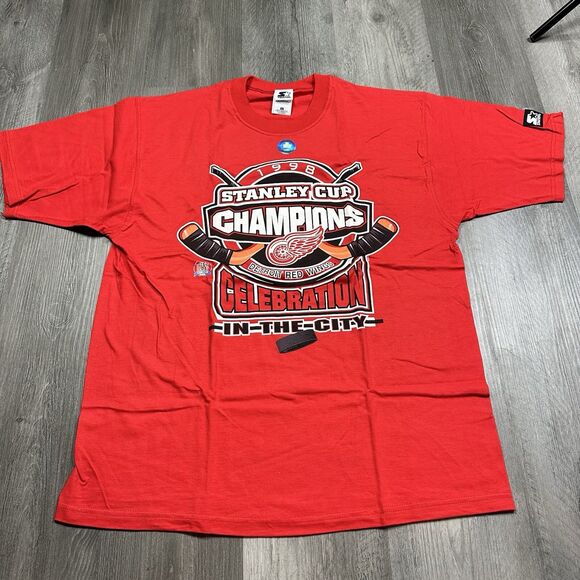 Vintage 1998 Starter Detroit Red Wings Stanley Cup Champions Shirt Large Double - Picture 1 of 8